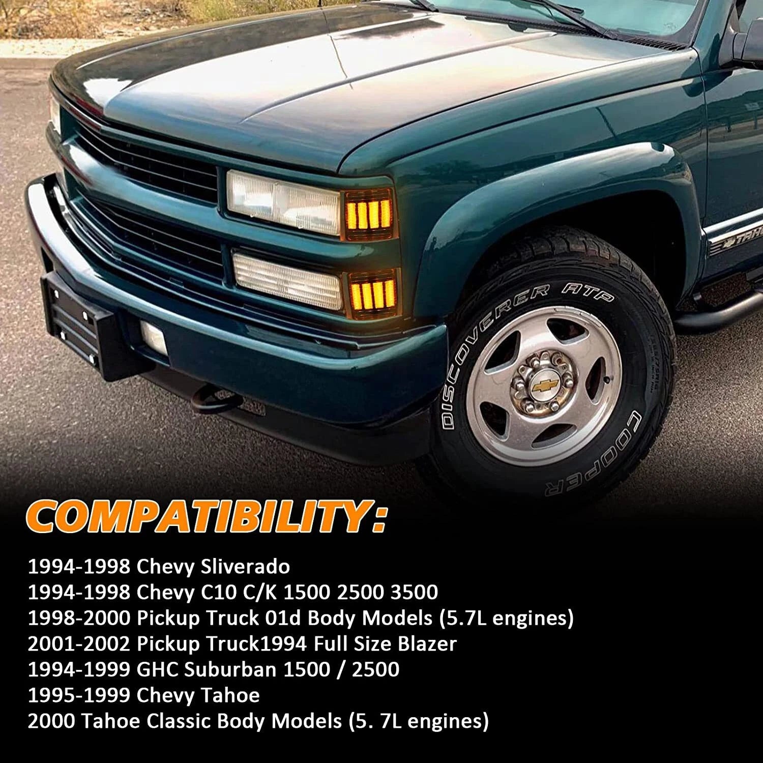 Clear LED Corner Turn Signal Lights for GMC Chevy C/K Silverado Suburban