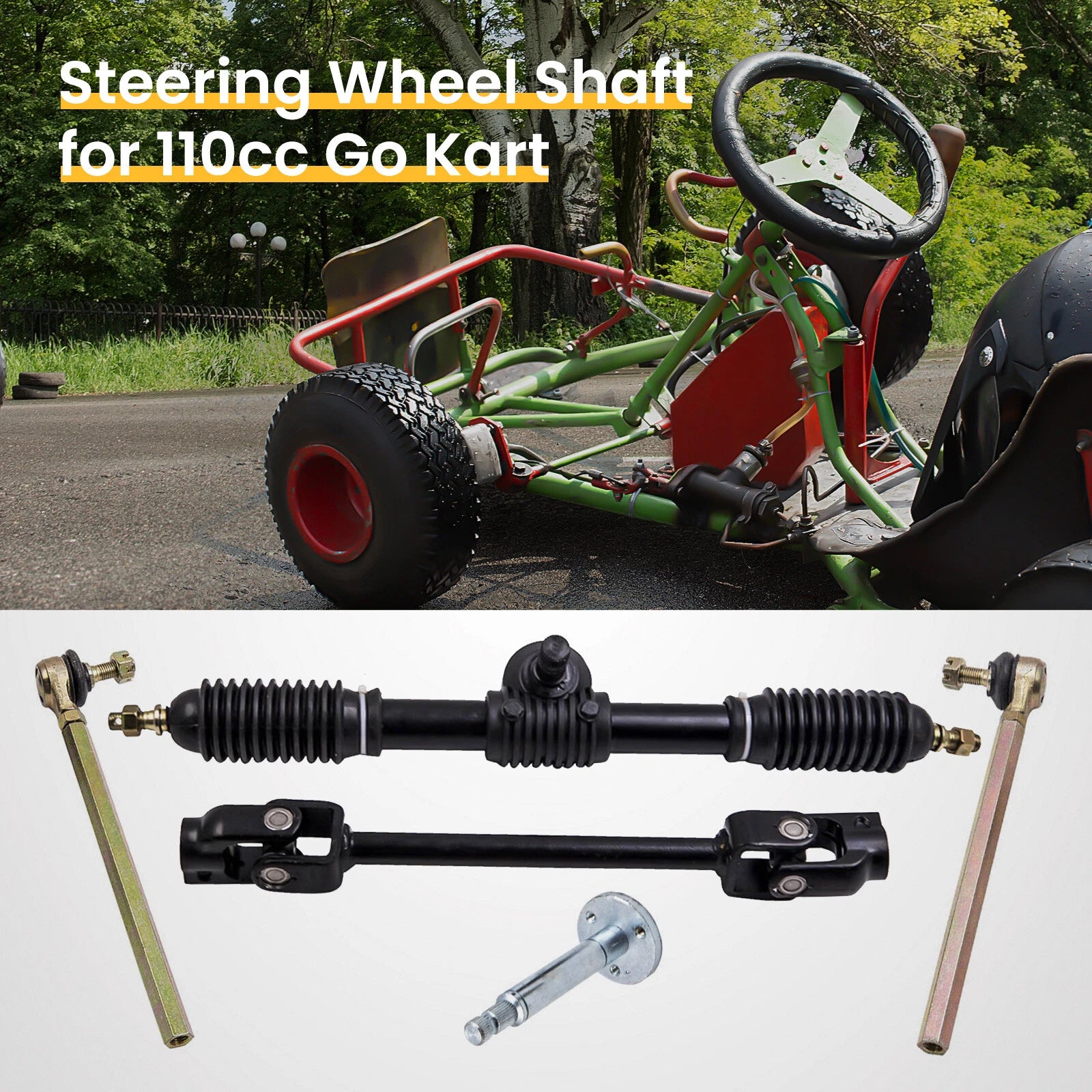 Steering Wheel Assembly + Adjustable Tie Rod Rack for Go Kart (110cc)