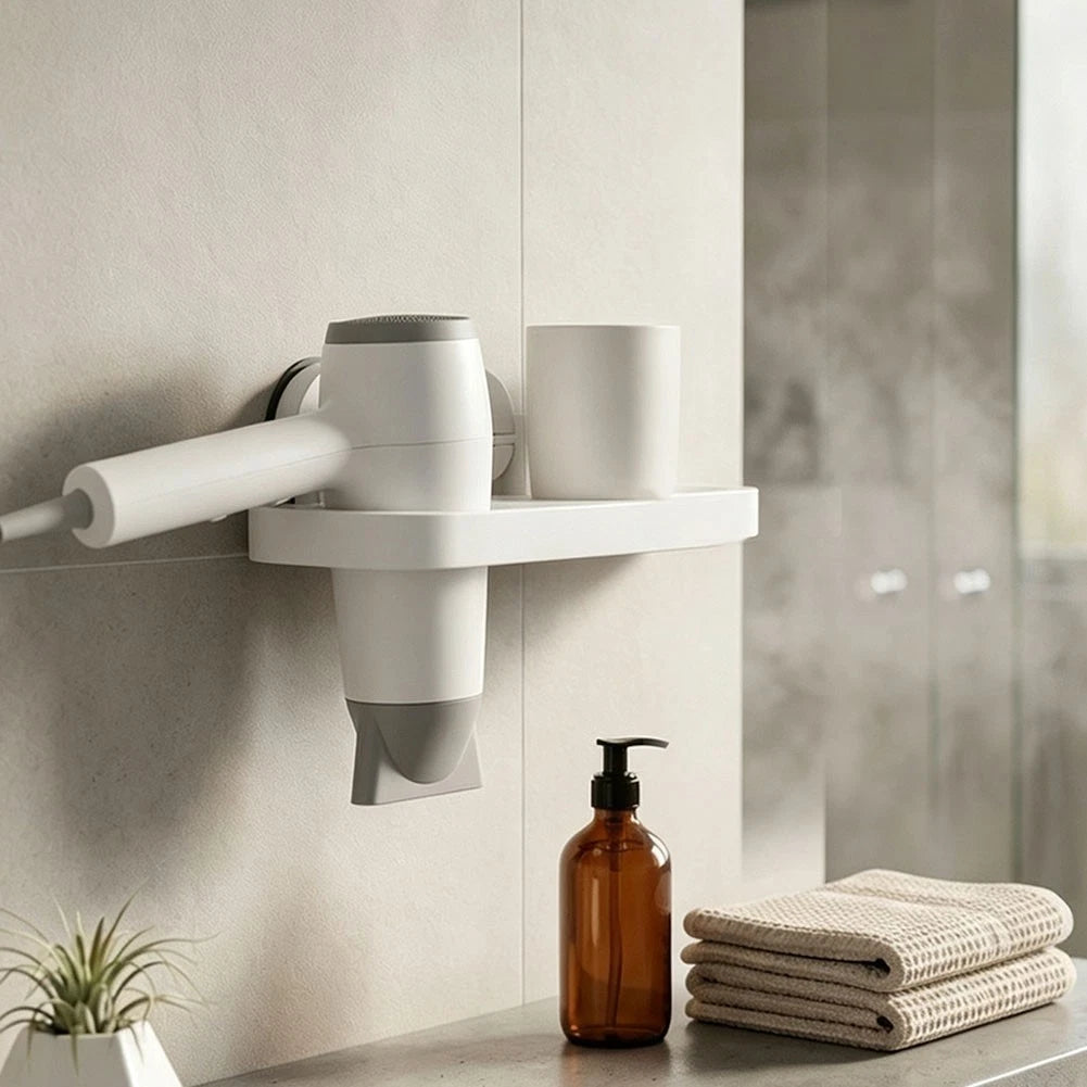 Organized Hair Dryer Storage with Toothbrush Cup (19.5 cm Width)