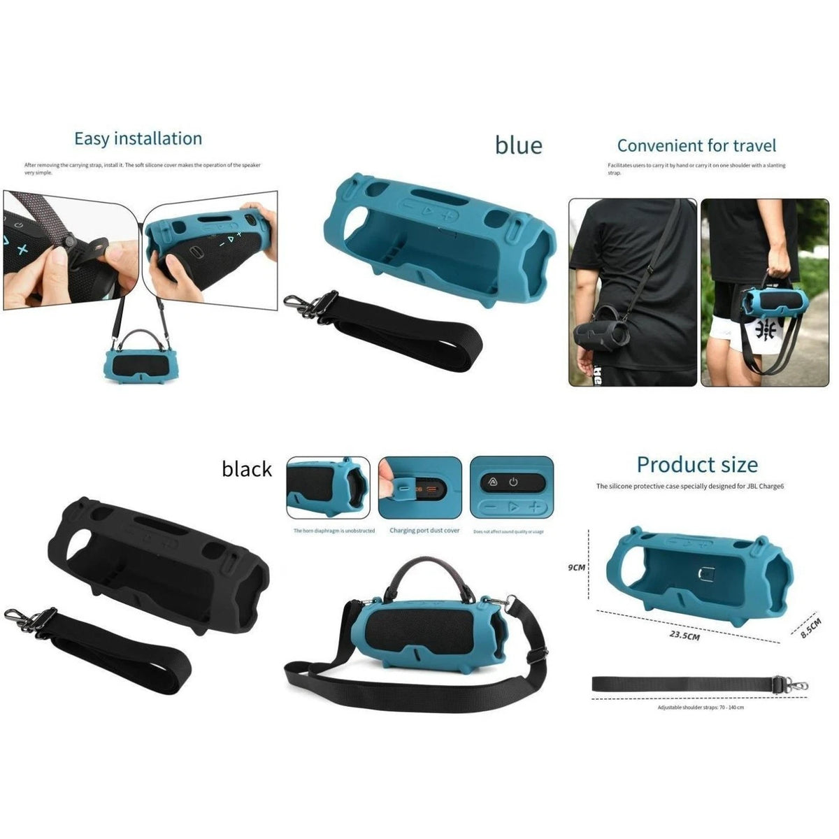 Silicone Case for JBL Charge 6 Speaker with Shoulder Strap