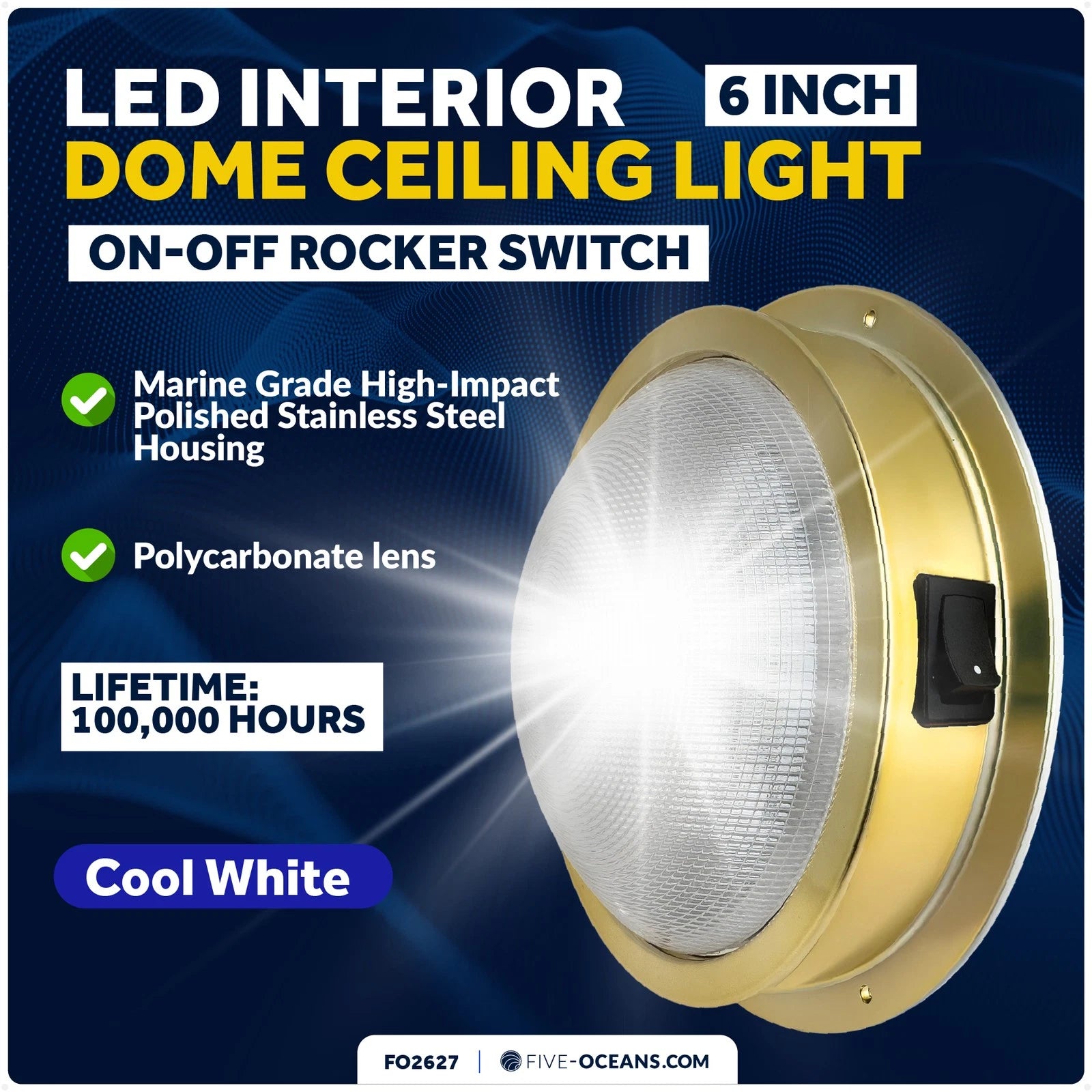 Marine LED Interior Dome Light for Boat (6")