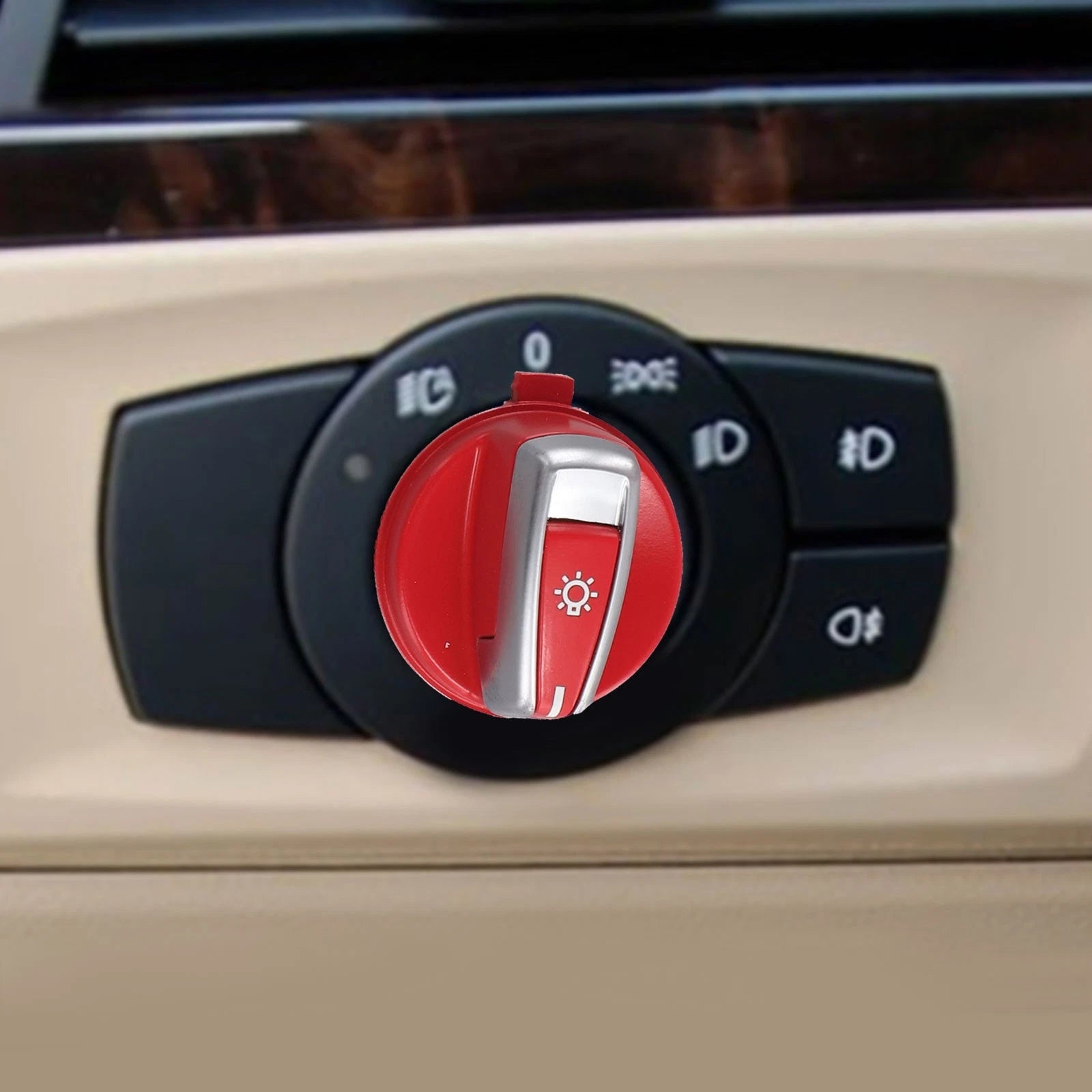 Red Headlight Turn Knob Switch Cap for BMW