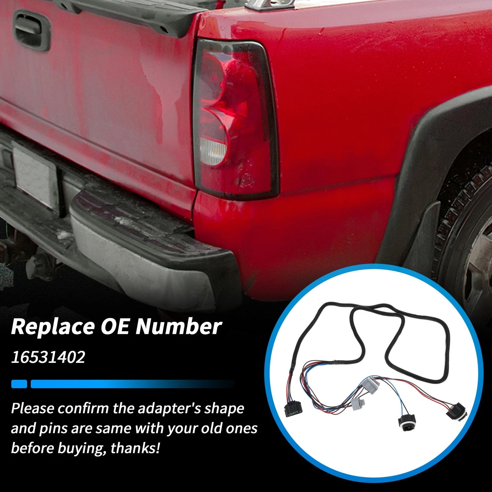 Right Tail Light Wiring Harness Replacement for Chevy Silverado 1500 2500 3500 (1999–2010)