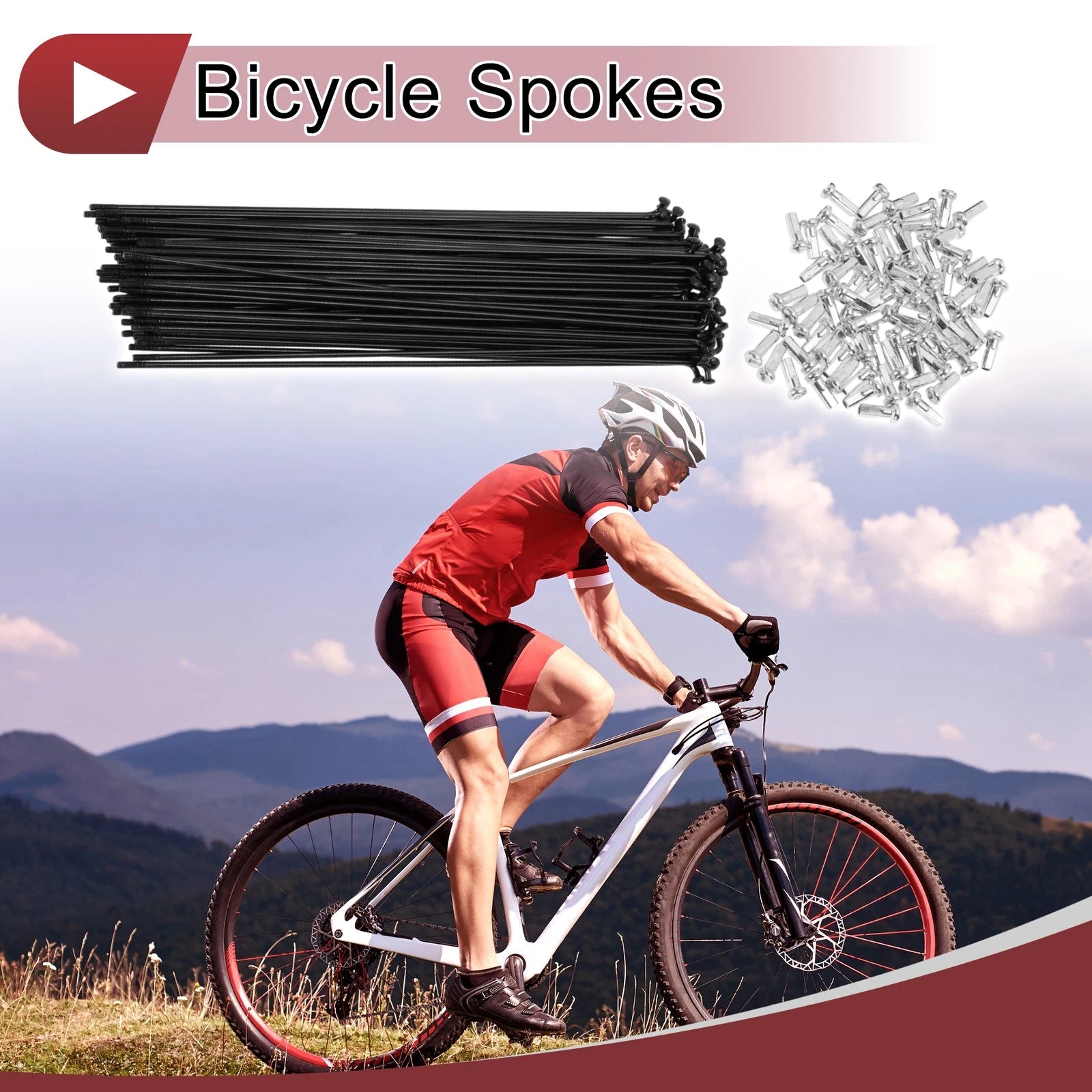 Bicycle Spokes Set 188mm Carbon Steel Black for 14G (72 Pack)