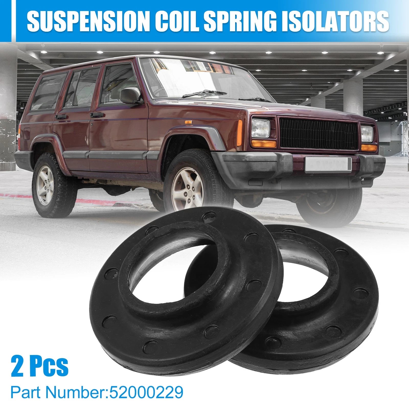 2X Front Upper Coil Spring Insulators for Jeep (52000229) Rubber Black