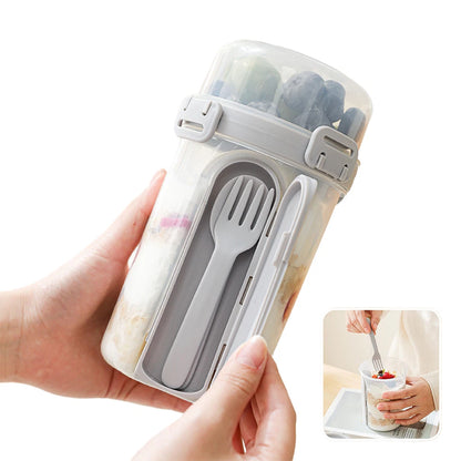 Compact Oatmeal Serving Cup with Embedded Spoon and Sealed Lid