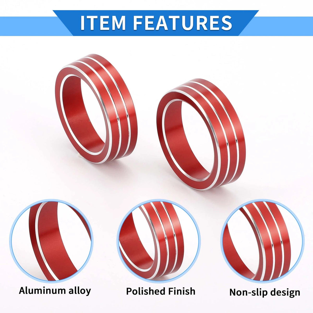 Set of 5 AC Engine Start Speaker Switch Knob Cover Ring for Honda Civic (2016–2021) Red