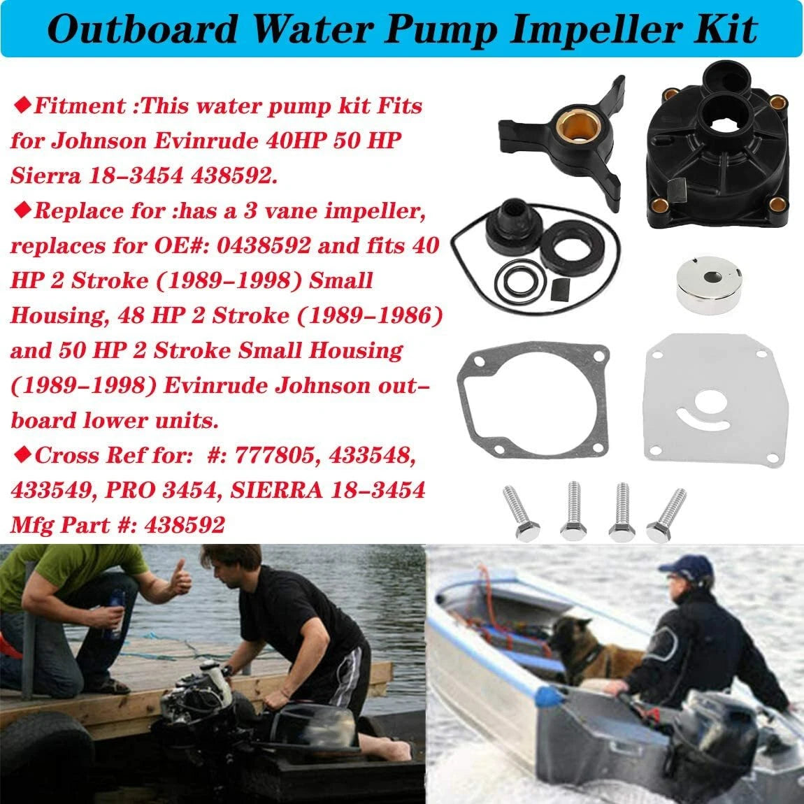 Water Pump Impeller Kit 438592 for Johnson Evinrude OMC Outboard