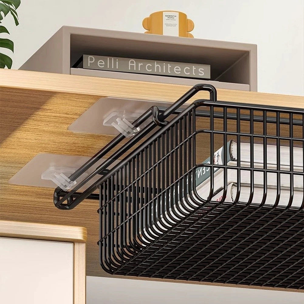 Metal Storage Rack Under Desk Shelf Tool-Free Installation