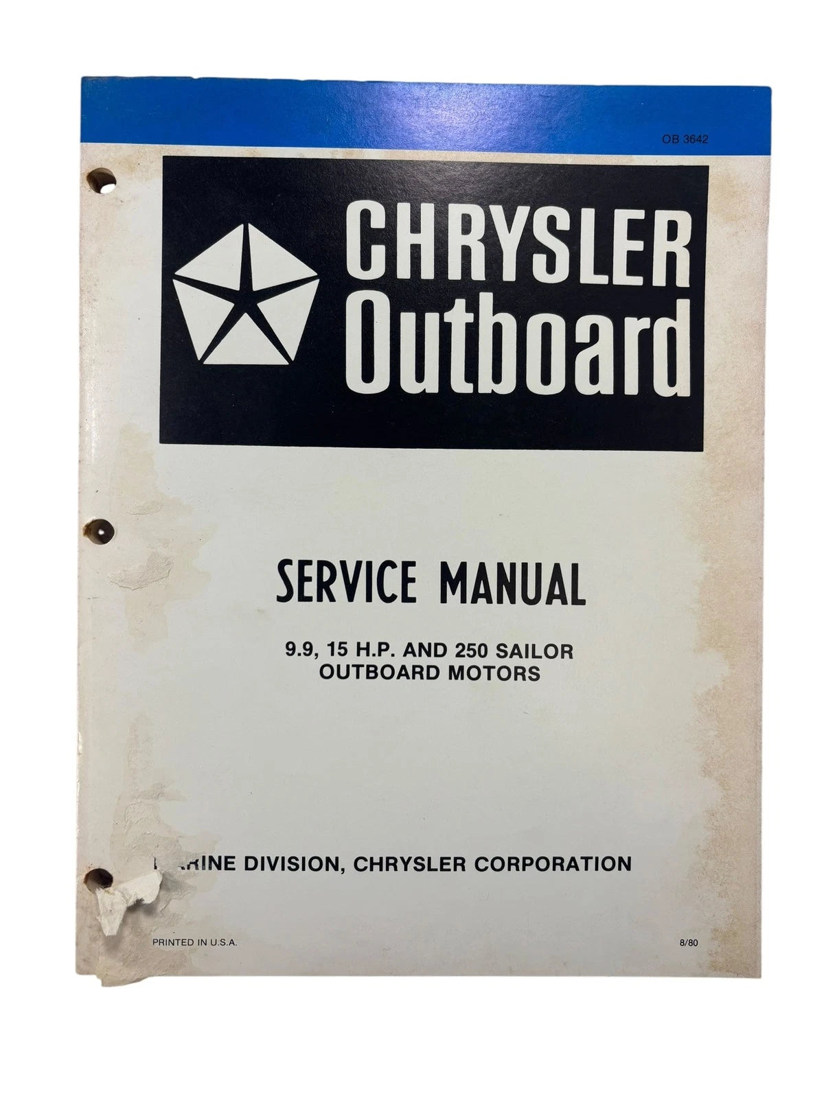 Chrysler Outboards Service Manual OB3642 for 9.9/15 HP (250 Sailor)