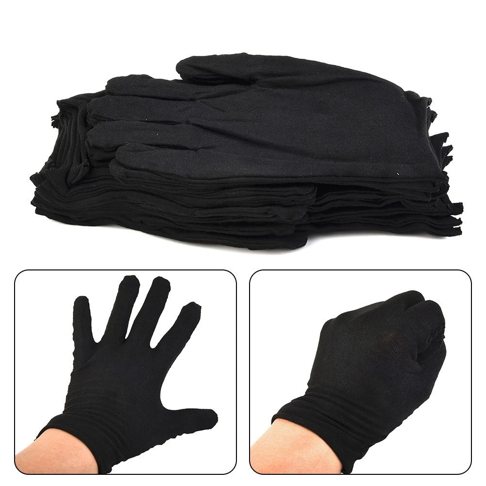 12 Pairs Cotton Work Gloves Black Large