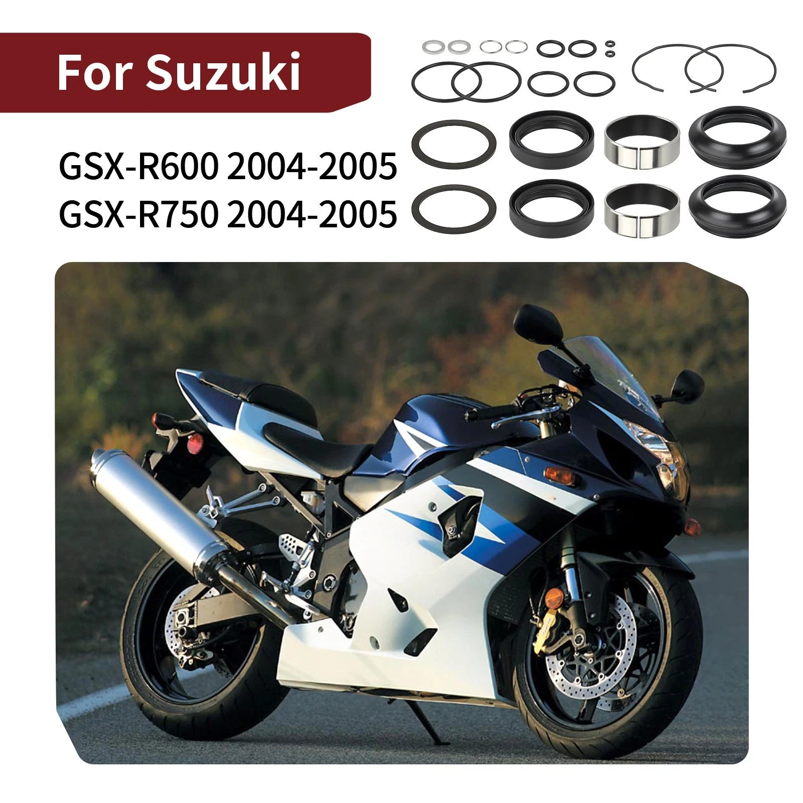 Fork Bushings Dust Seals Oil Seals Kit for Suzuki GSXR600 GSXR750 (2004–2005)