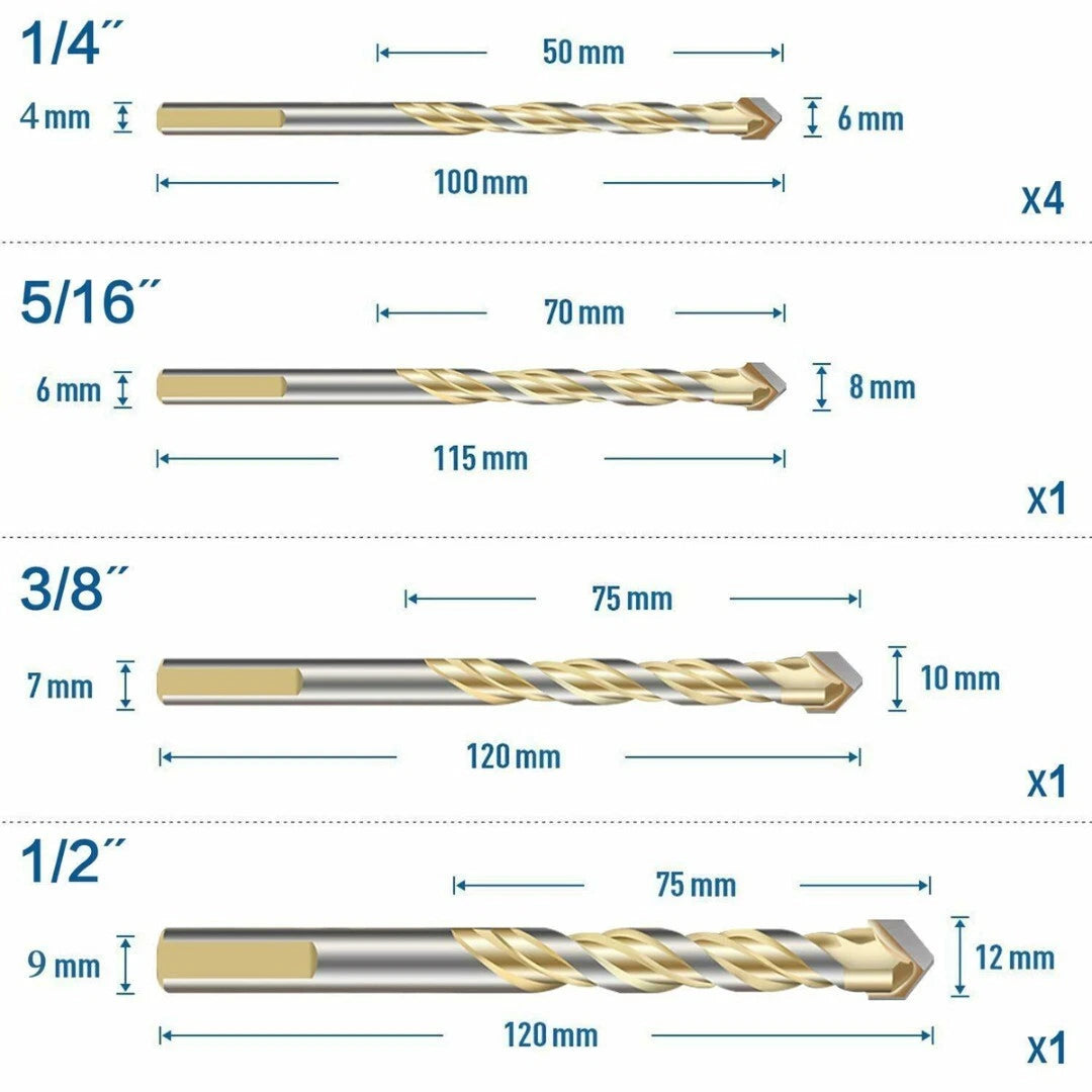 5PCS Ceramic Drill Set for Tile Glass Ø 6/6/8/10/12mm