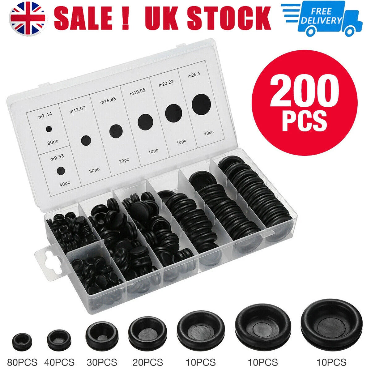 200Pcs Rubber Grommets Set for Universal Applications (Assorted Sizes)