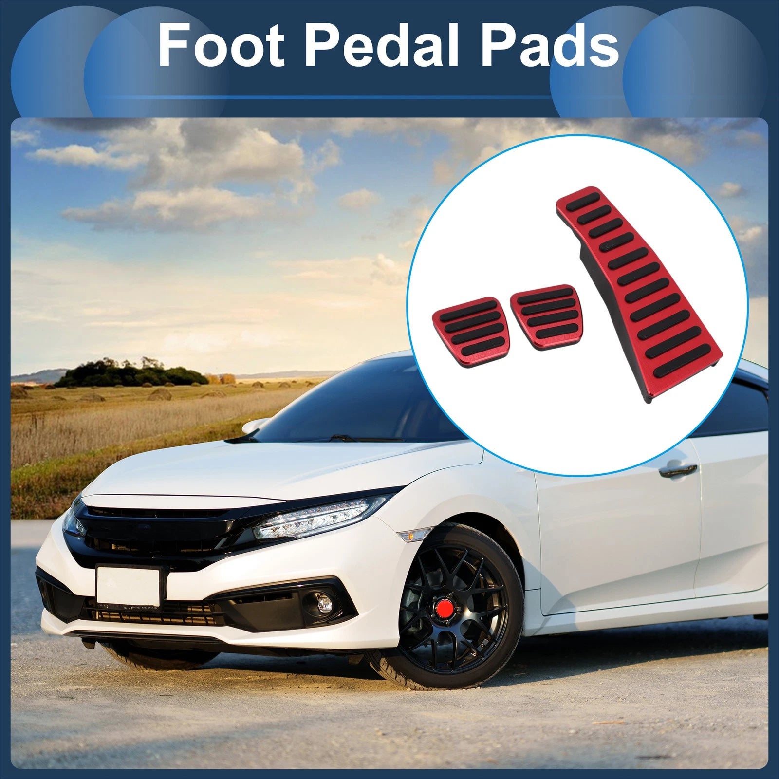 3 Pcs Manual Accelerator Pedal Covers for Honda Civic (2006–2009) Red