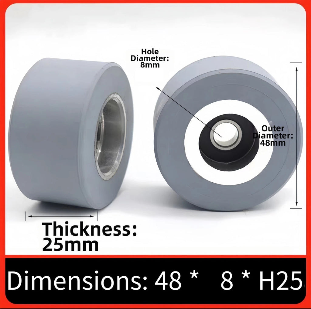 Rubber Press Roller with Inner Bearing for Edge Banding Systems (48x8x25mm)