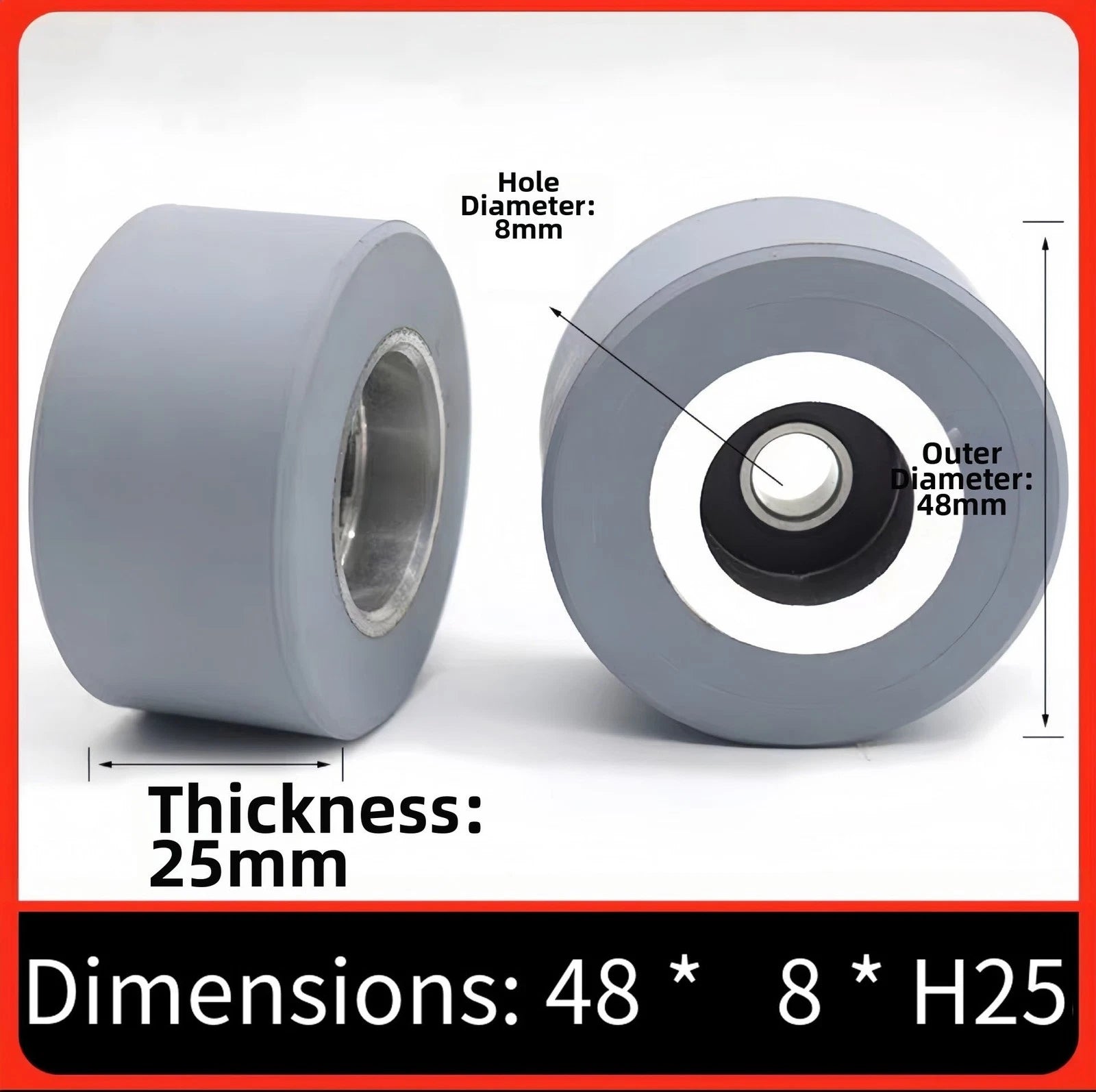 Rubber Press Roller with Inner Bearing for Edge Banding Systems (48x8x25mm)