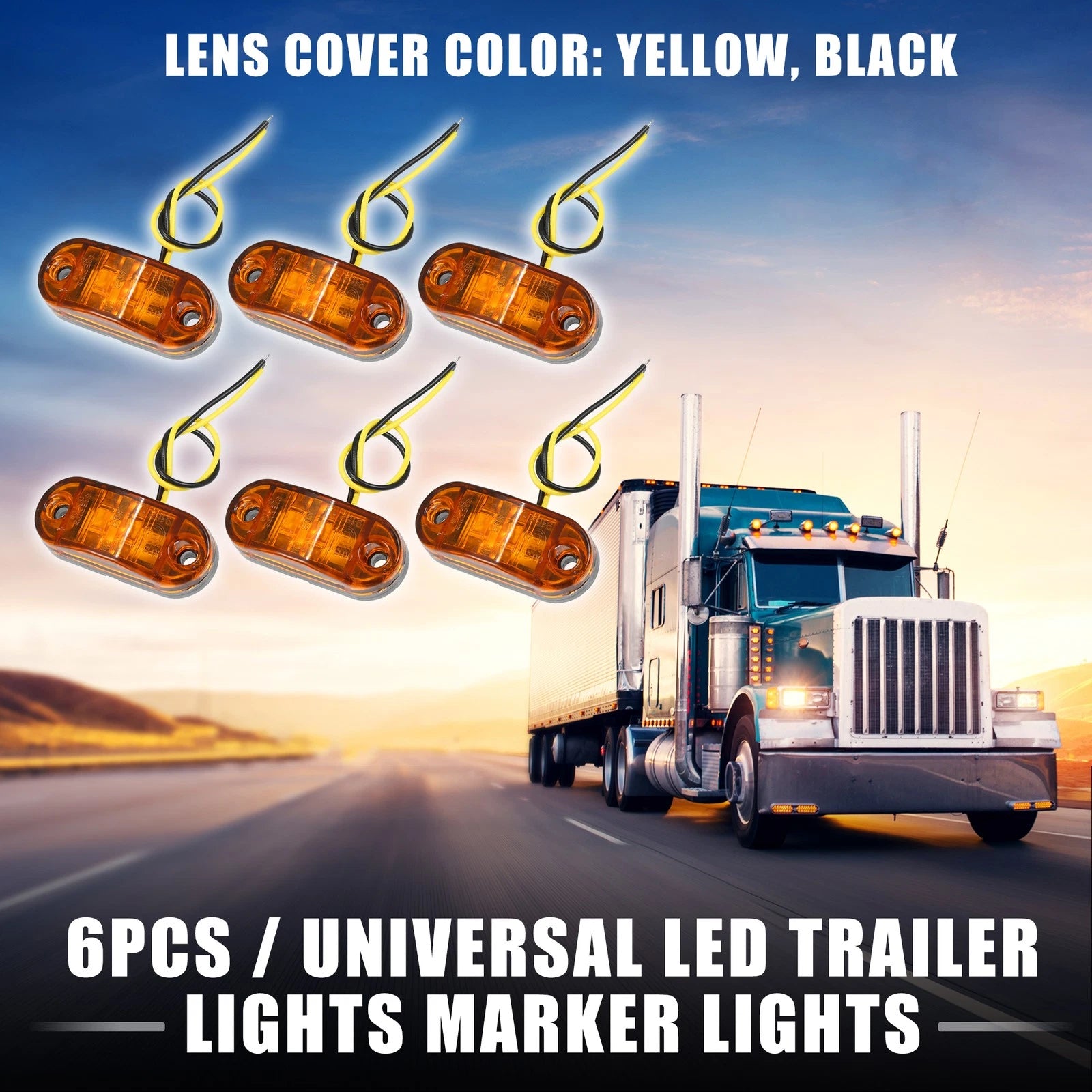 Universal LED Trailer Marker Lights 24V Waterproof Yellow 6 Pack