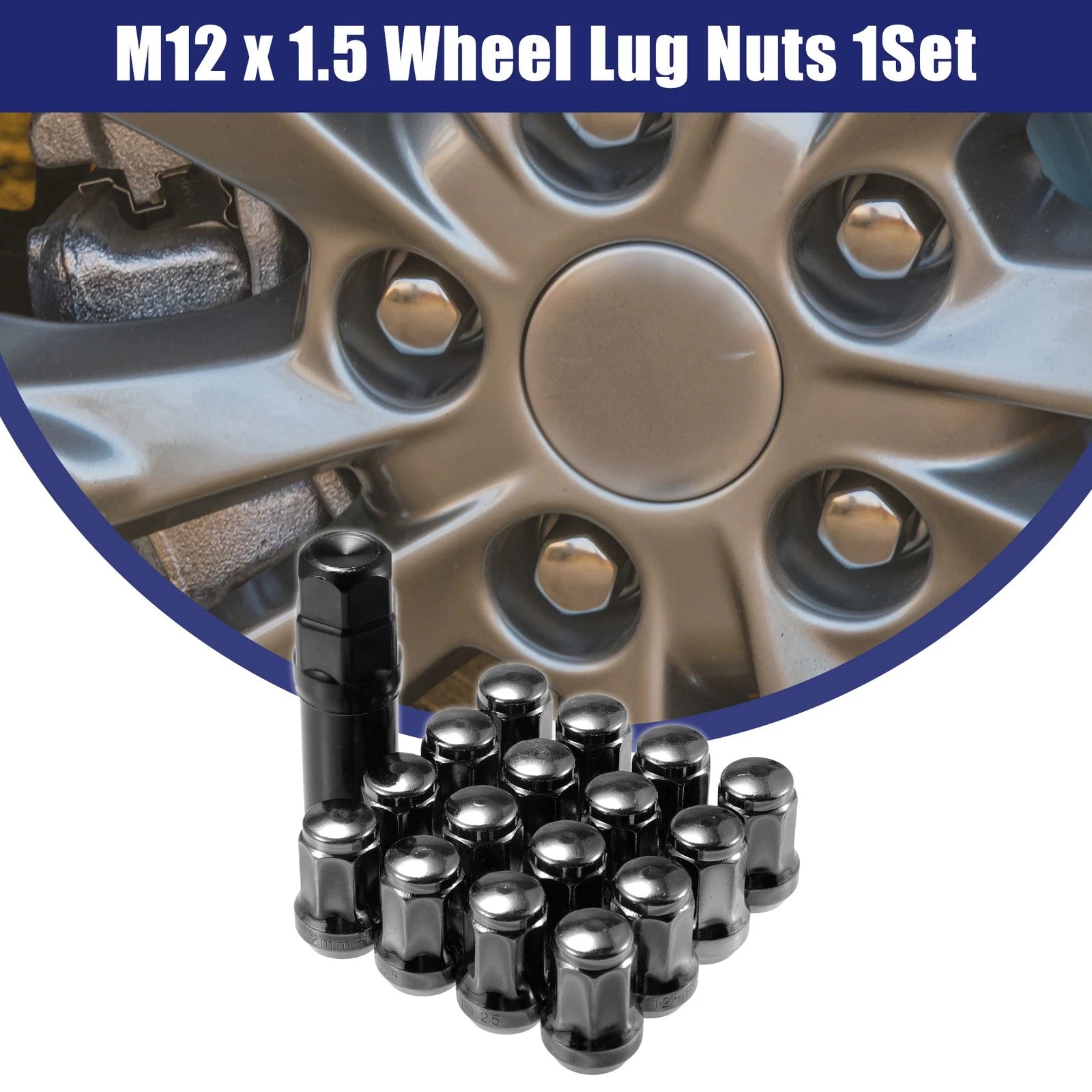 Wheel Lug Nuts Set M12x1.25 Replacement for Honda Chevy Nissan (Black)