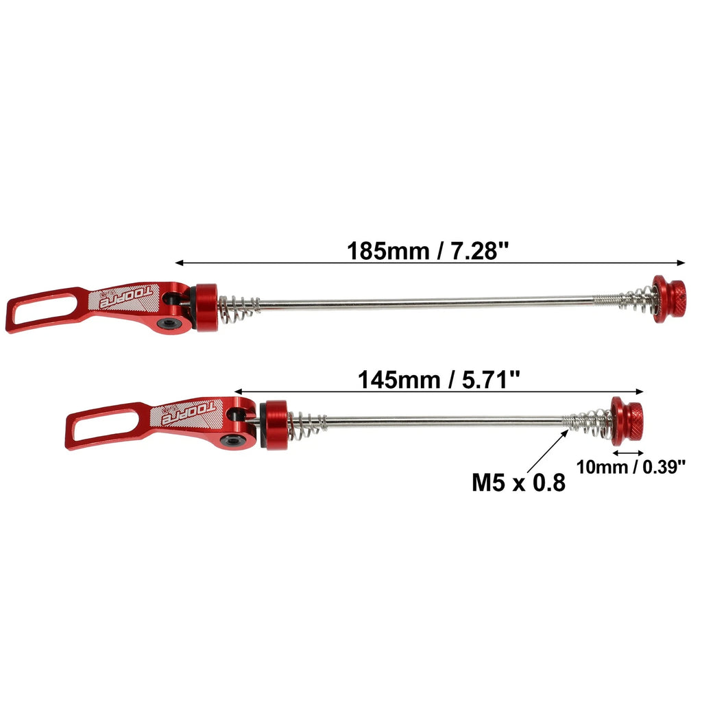 Quick Release Axles Front Rear Pair for Red Bicycle Skewers 145–185mm (–)