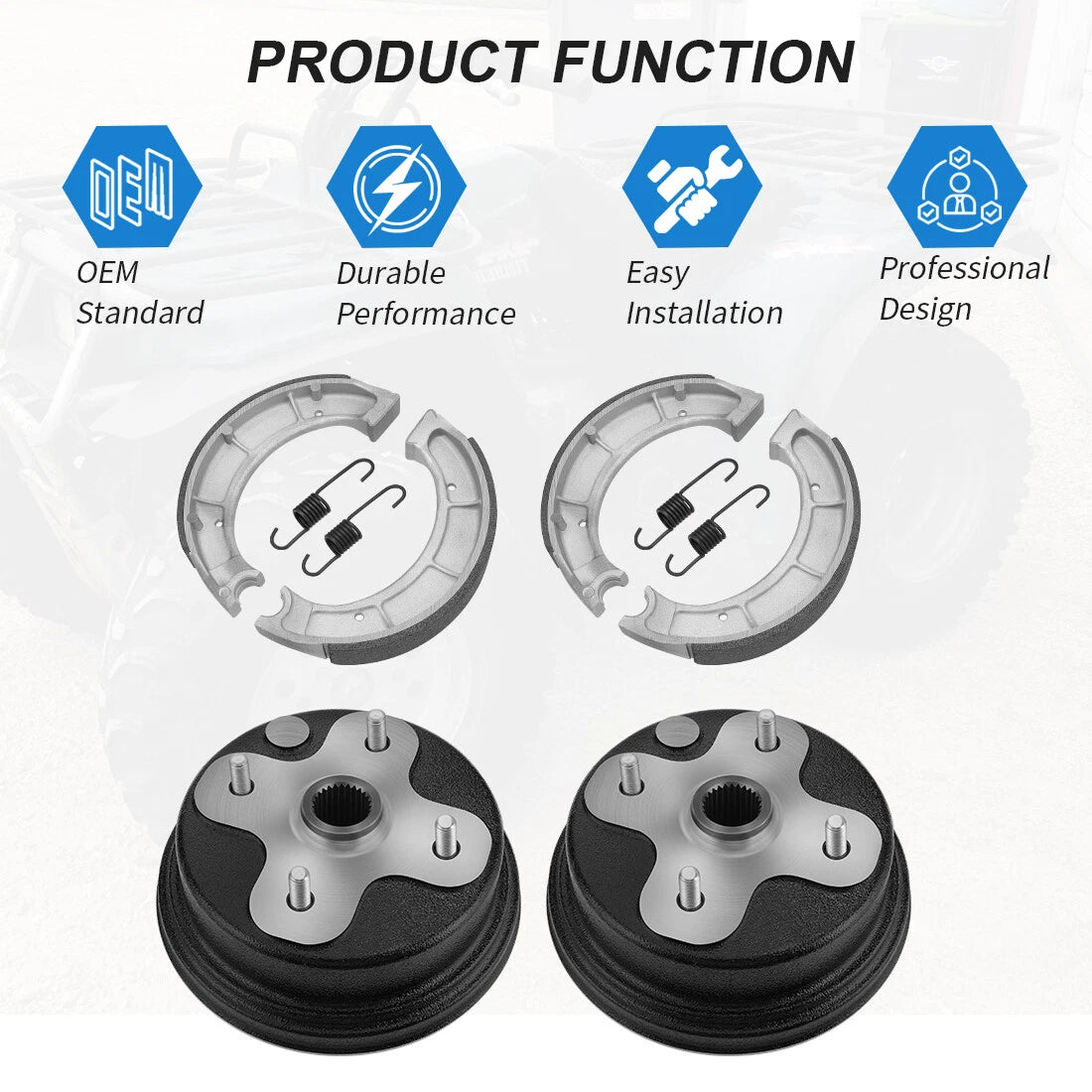 Set of 2 Brake Drum Hub & Shoes for Yamaha Timberwolf 250 (1991–1998)
