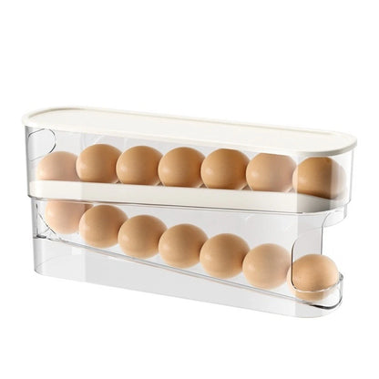 Egg Storage Holder for Refrigerator (Automatic Rolling, Space Saving)