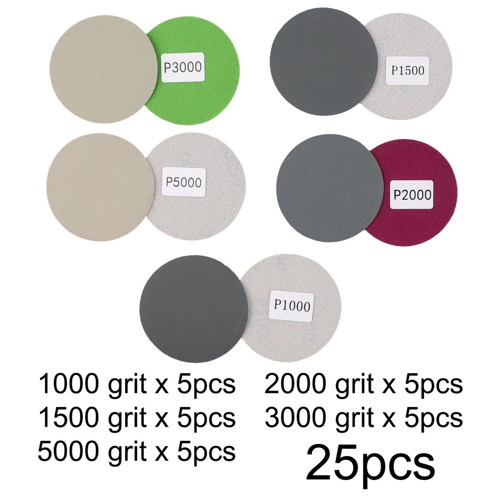 25pcs Hook & Loop Sanding Discs for Wet/Dry Use (1000-5000 Grit)