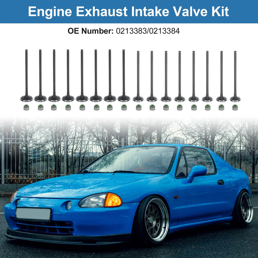 16Pc Intake Exhaust Valves with Seals Replacement for Honda Civic (1992–2005)