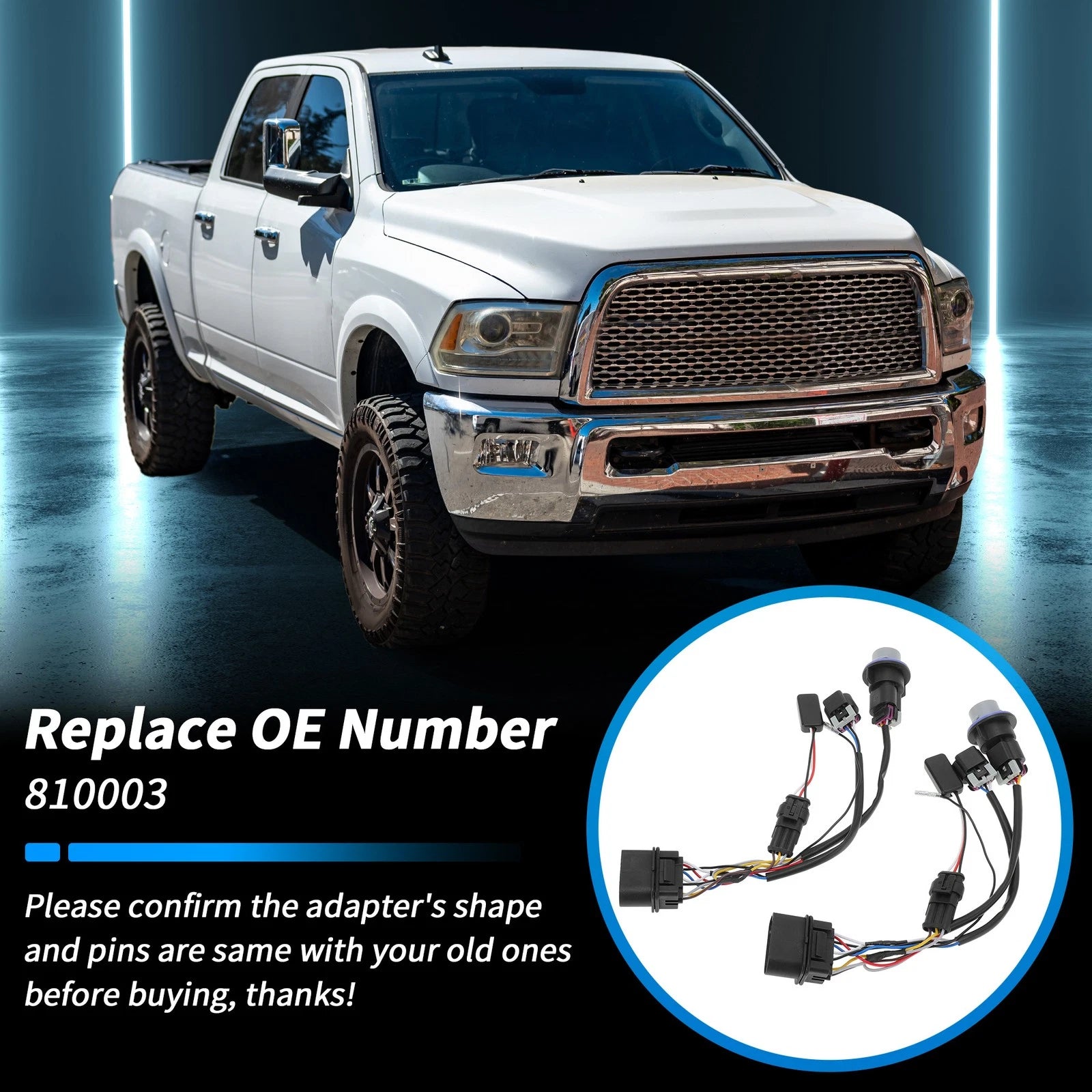 2pc Projector Headlight Converter Adapter Wire for Ram 1500 2500 3500 (2013–2018)