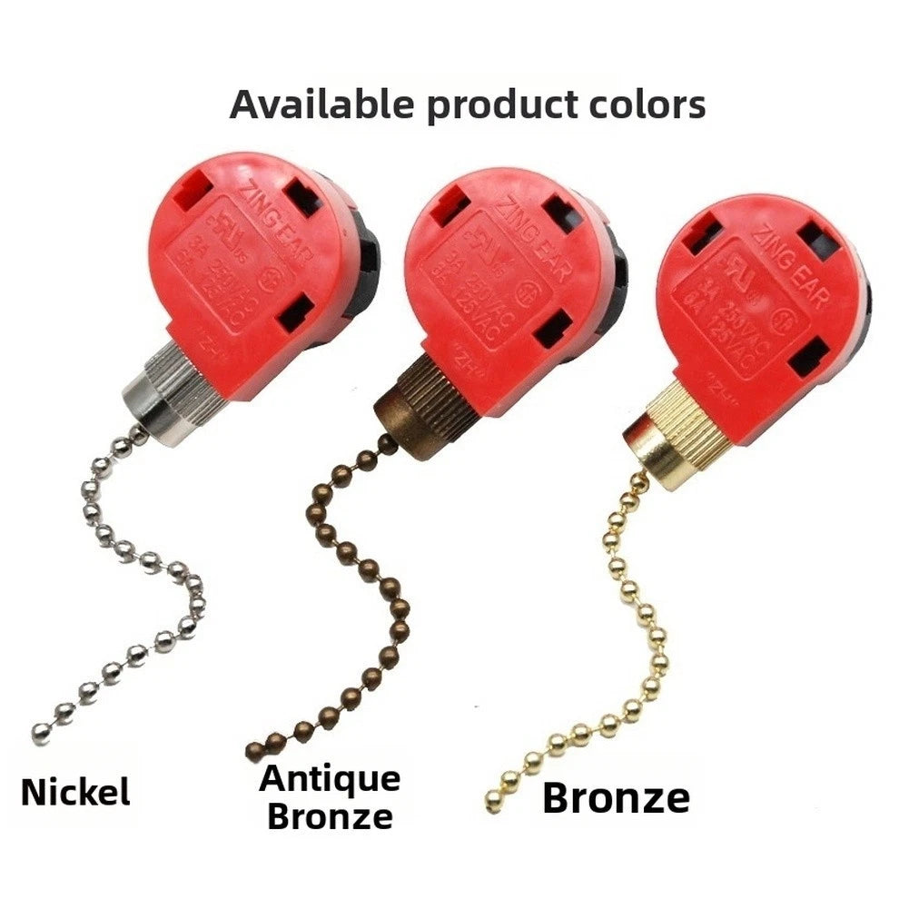 4-Speed Pull Chain Switch for Ceiling Fans, Pendant Lights, Wall Lamps