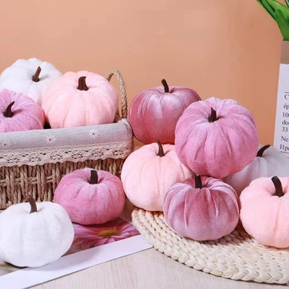 12 Pcs Velvet Artificial Pumpkins for Fall Party Decoration