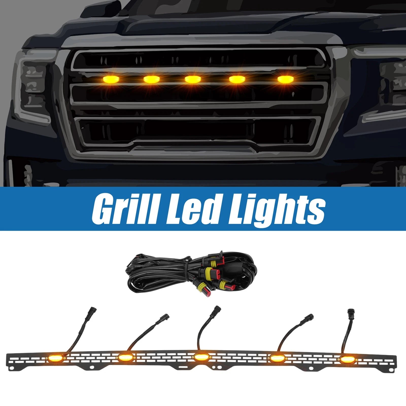 Front LED Grille Lights Replacement with Bracket for Toyota Tundra (2014–2020) Amber