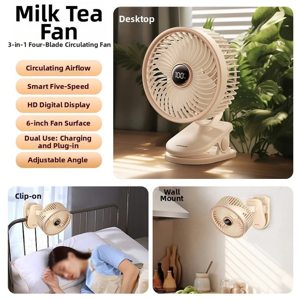 Mini Desk Fan with Digital Display for Home Office (No Part Numbers)