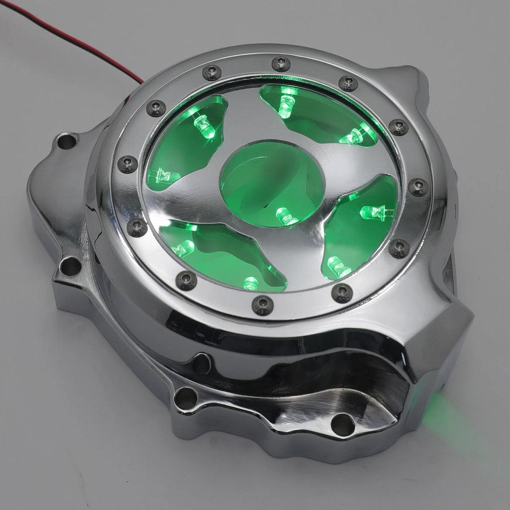 Chrome Left Engine Stator Cover with Green LED for Honda CBR 600RR (2003–2006)