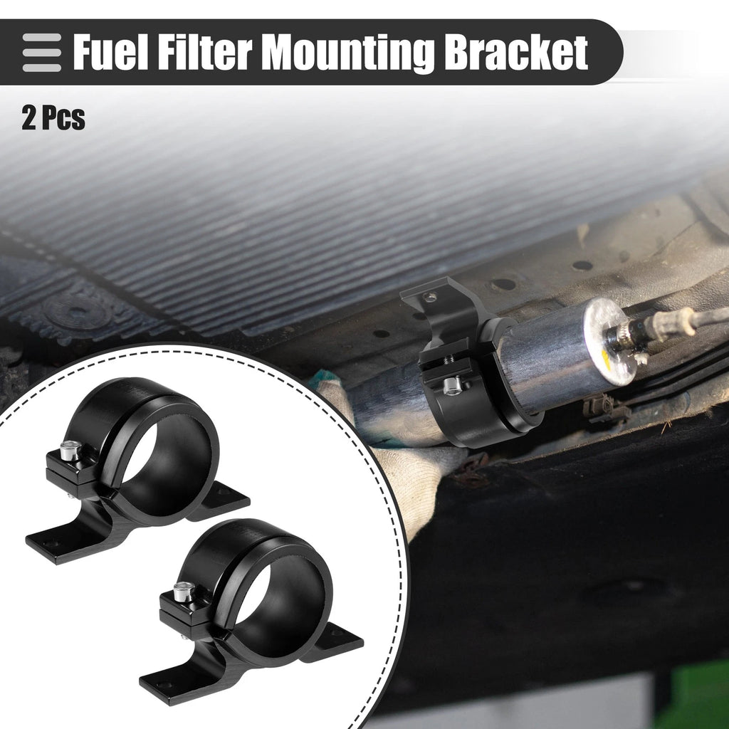 2X Fuel Filter Mounting Bracket for Universal Applications (50mm ID) Black