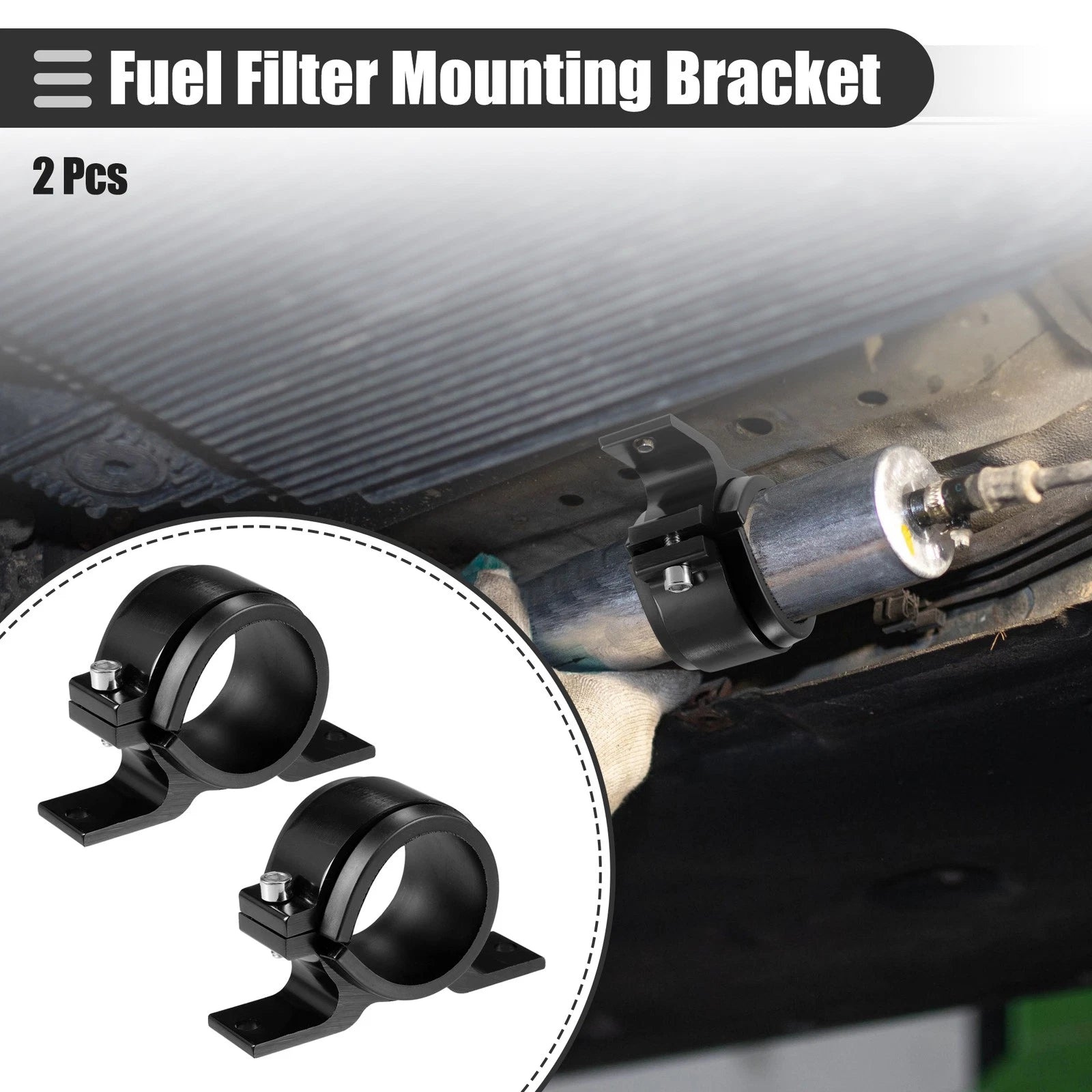 2X Fuel Filter Mounting Bracket for Universal Applications (50mm ID) Black