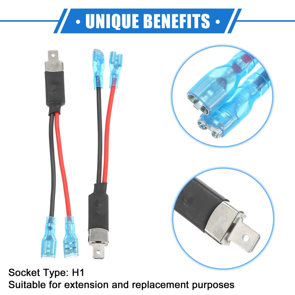 2X H1 Male LED Headlight Adapter Wiring Harness Socket Universal