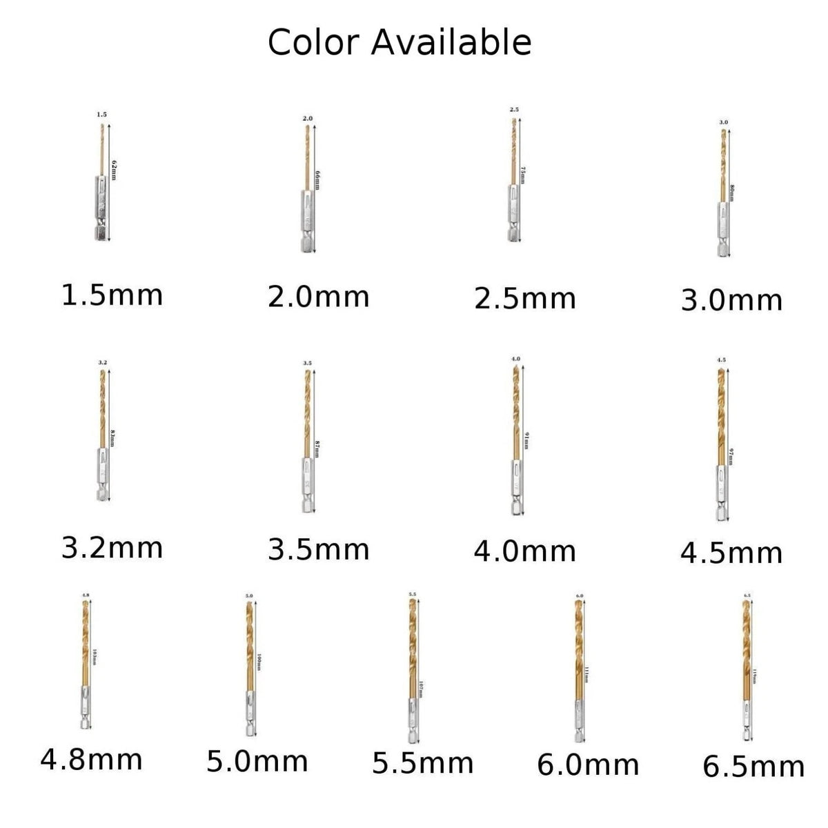 Set of 13 Drill Bits Hex Shank 6.5mm/0.26" for Home & Garden