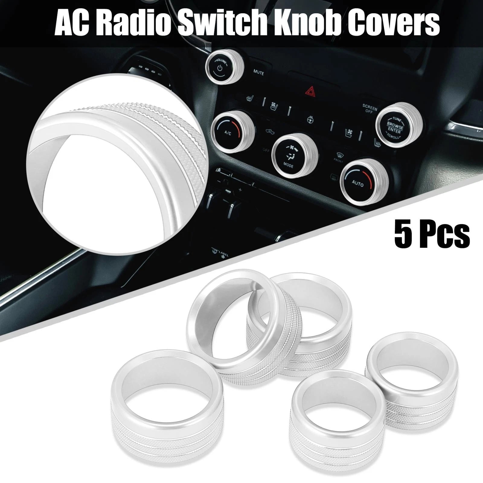 5pcs AC Radio Switch Knob Cover Replacement for Dodge Ram 1500 (2018–2020)
