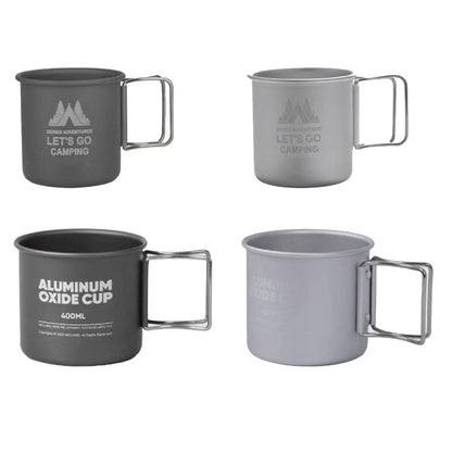 Set of 2 Aluminum Campfire Ready Mugs 300ml 400ml Stackable Folding Handles