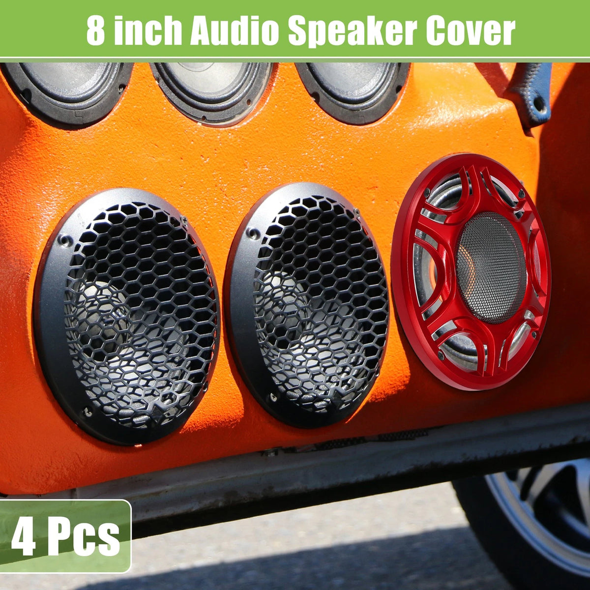 Set of 4 Speaker Grill Covers for Car Audio Subwoofer (8", Red)
