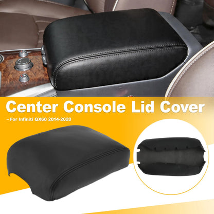 Black Leather Console Lid Armrest Cover for Infiniti QX60 (2014–2020)