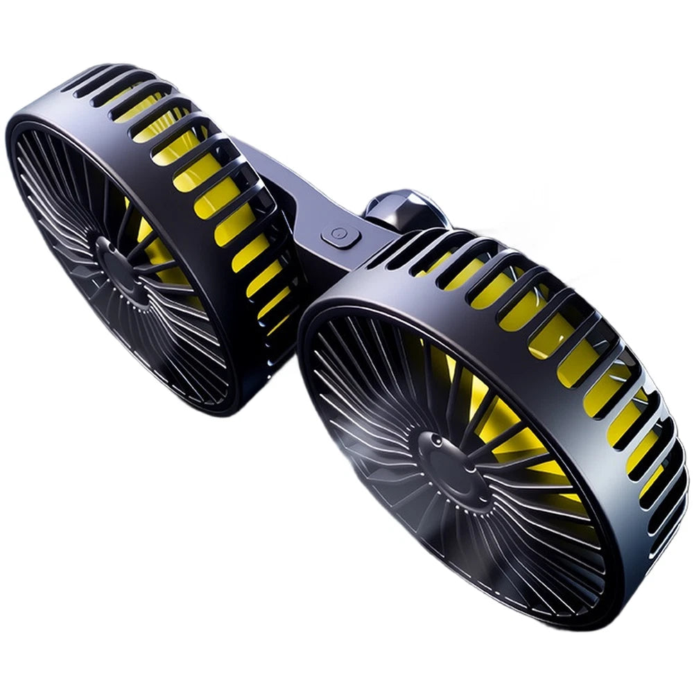 Dual Head Car Fan USB 360 Degree Adjustable Rotation 3 Speed Black Yellow