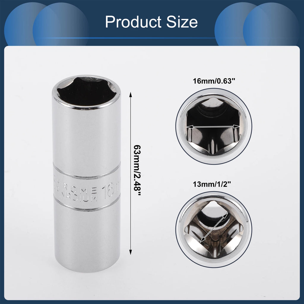 1/2 Inch Drive Spark Plug Impact Socket 16mm 6 Point for Universal