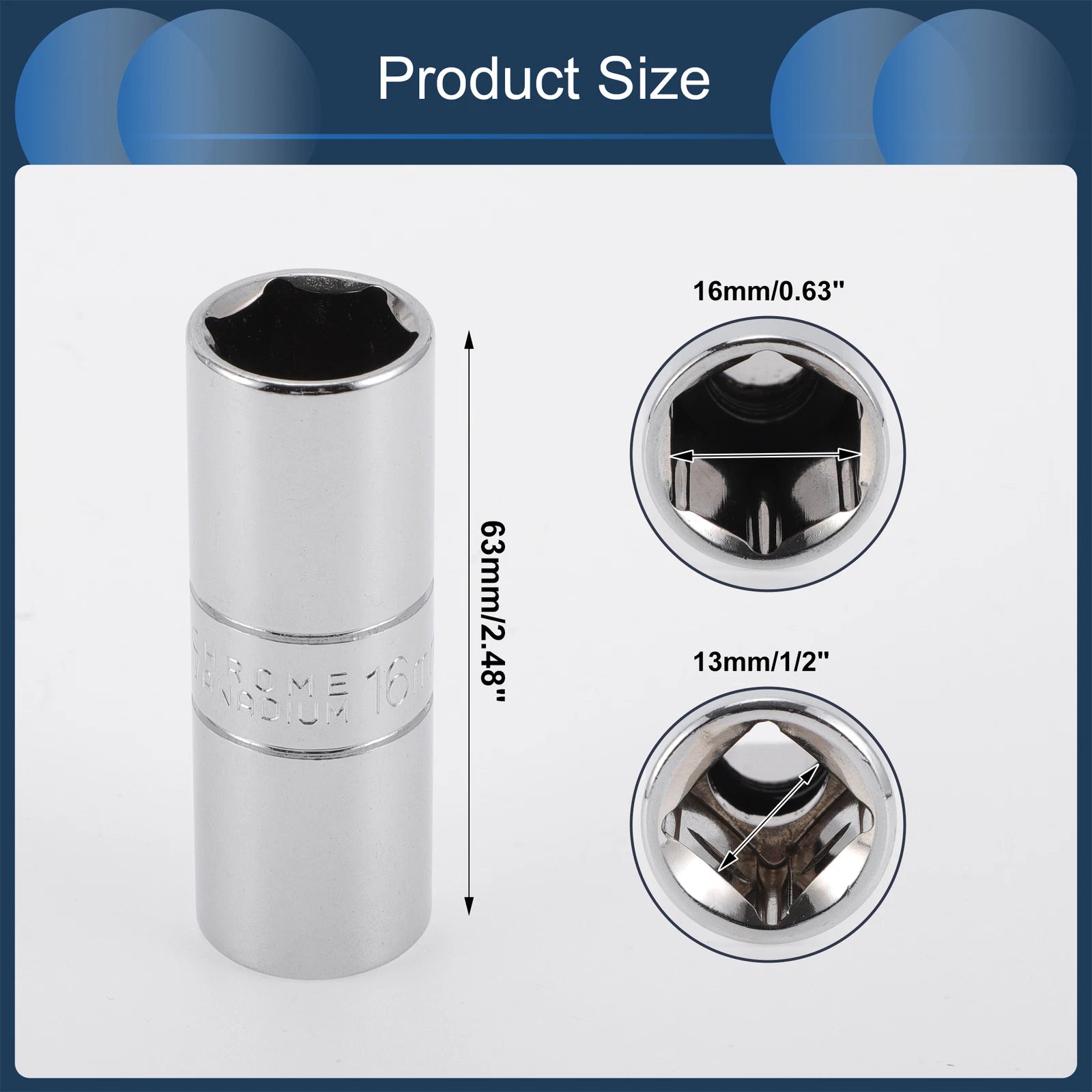 1/2 Inch Drive Spark Plug Impact Socket 16mm 6 Point for Universal