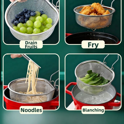 Safe Stainless Steel Fry Basket with Foldable Handle for Kitchen Use