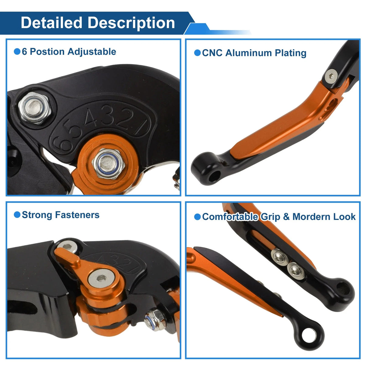 Brake Clutch Levers for Suzuki GSXR1000 (2009–2019) Black Head Orange Handle