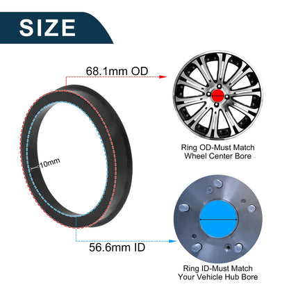 Set of 4 Wheel Hub Centric Rings for Car (OD 68.1mm ID 56.6mm) Black Polycarbonate