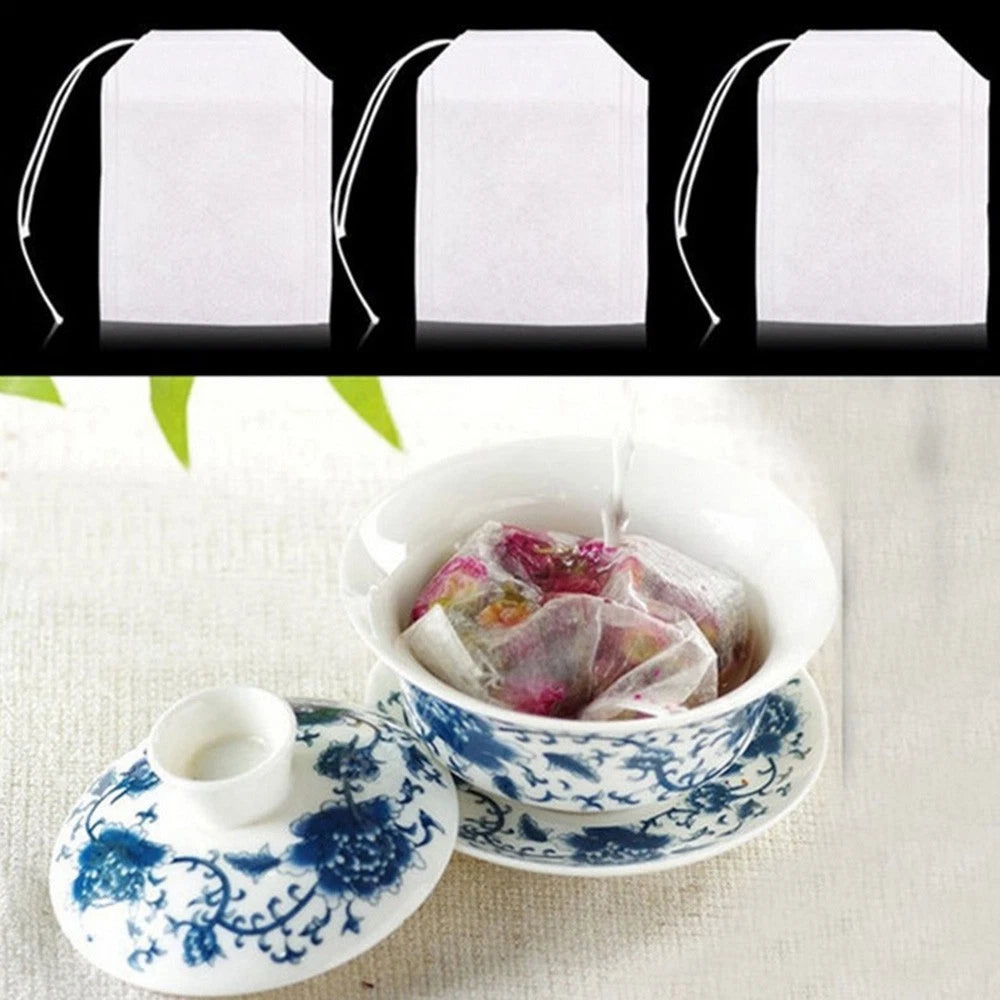 100 Pcs Disposable Drawstring Empty Teabags for Loose Tea