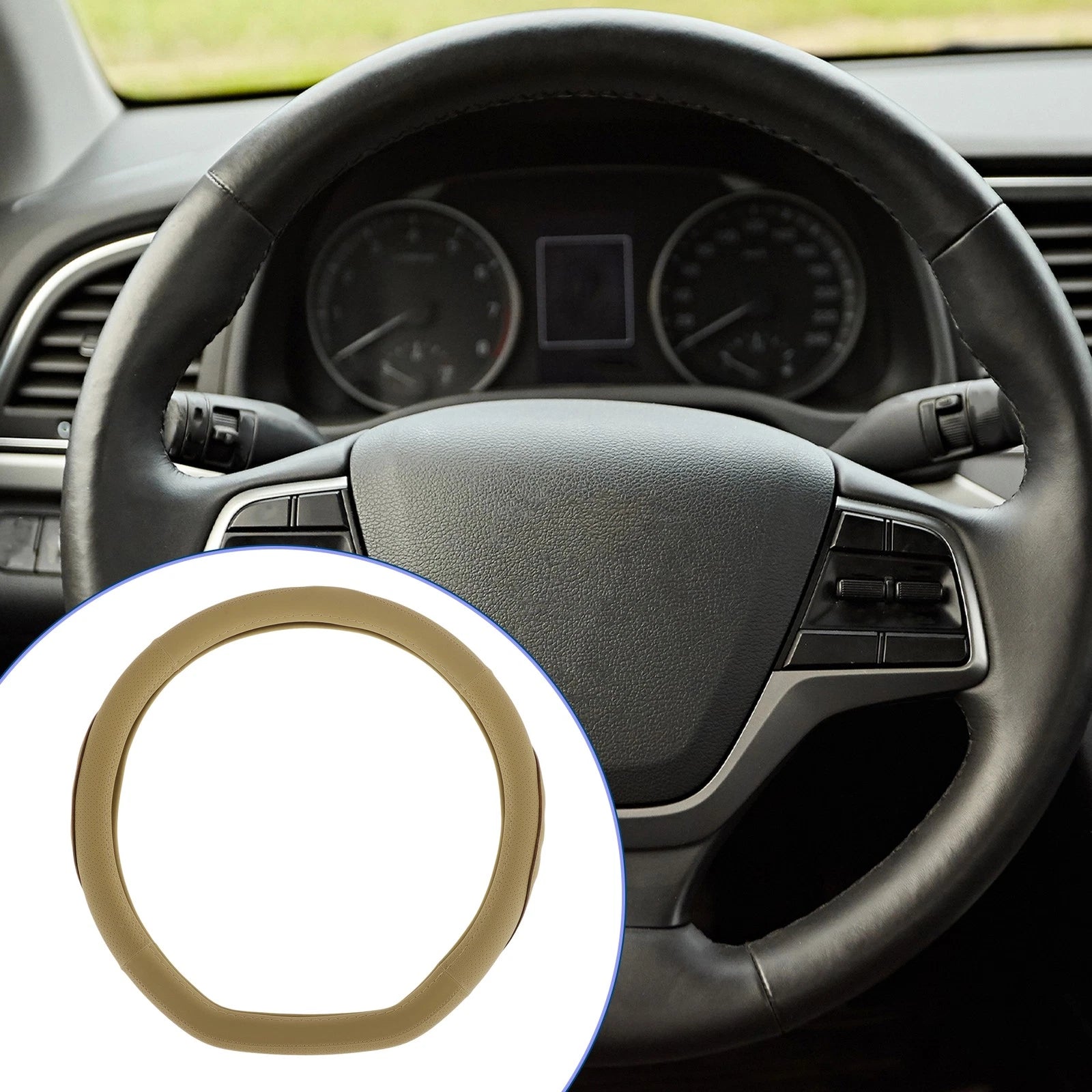 Rubber Steering Wheel Cover for Universal Vehicles (14.96", Beige)